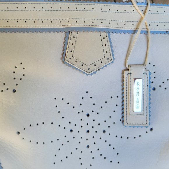 ANTONIO MELANI Off White Nubuck Leather Satchel Bag - Picture 3 of 7